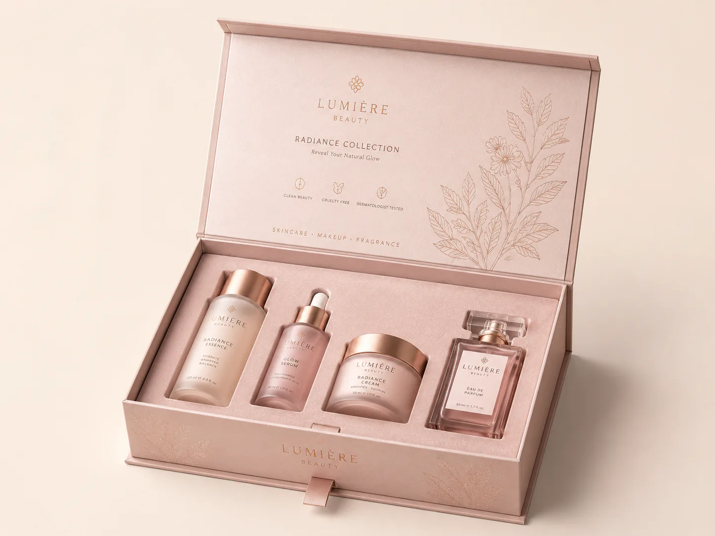 Folding gift box for cosmetics and beauty products